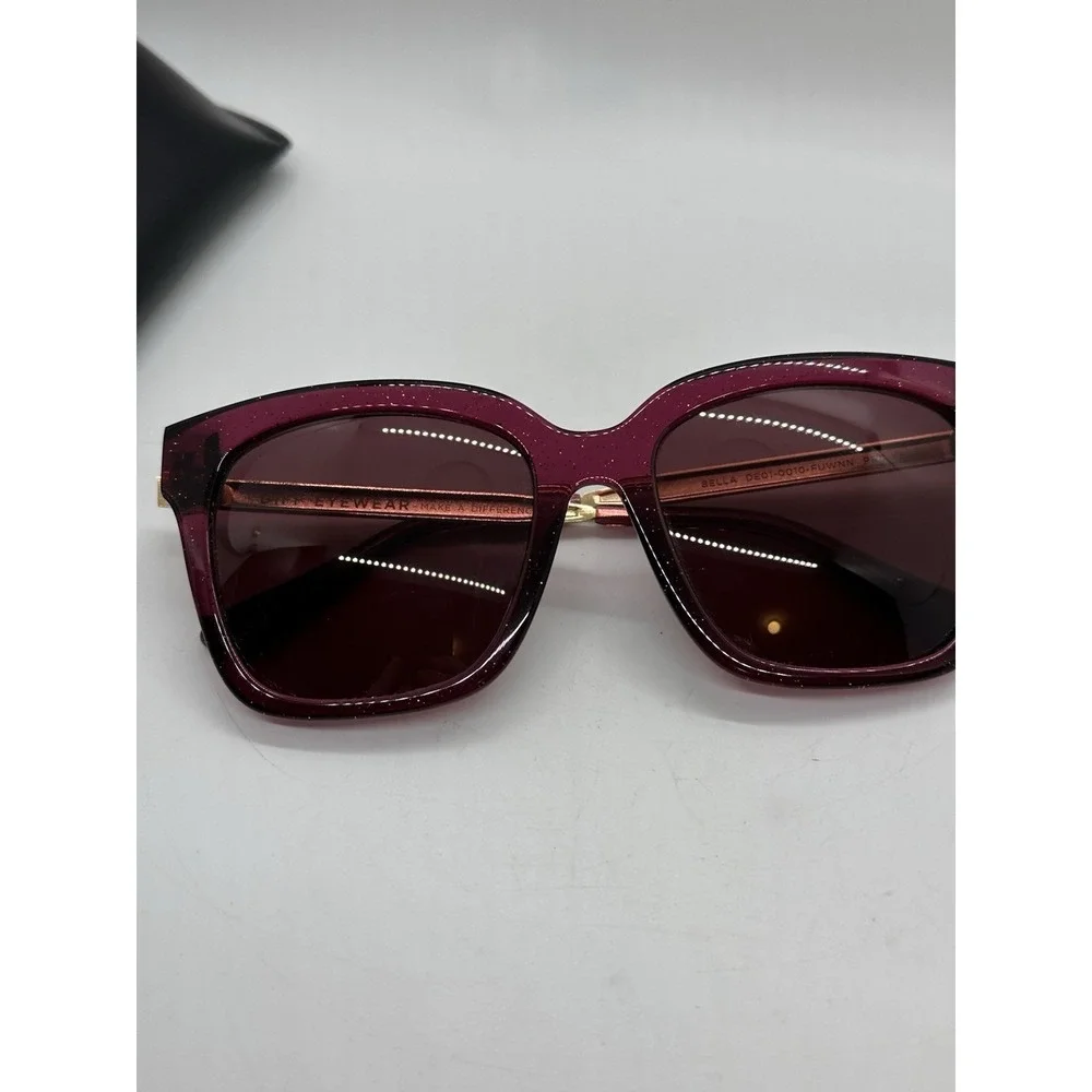 DIFF Eyewear Bella Oversized Square Sunglasses Pink Burgundy Gold‎ w Case EUC!